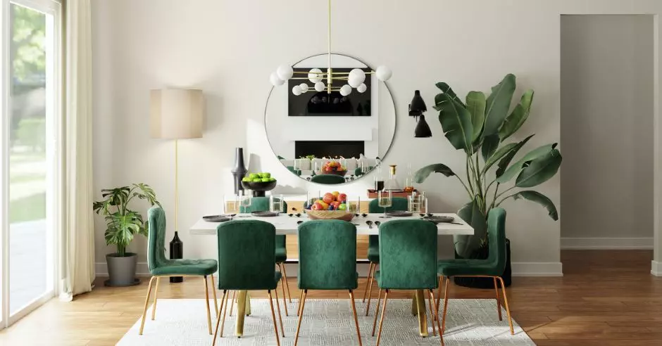 кухненска маса със зелени столове