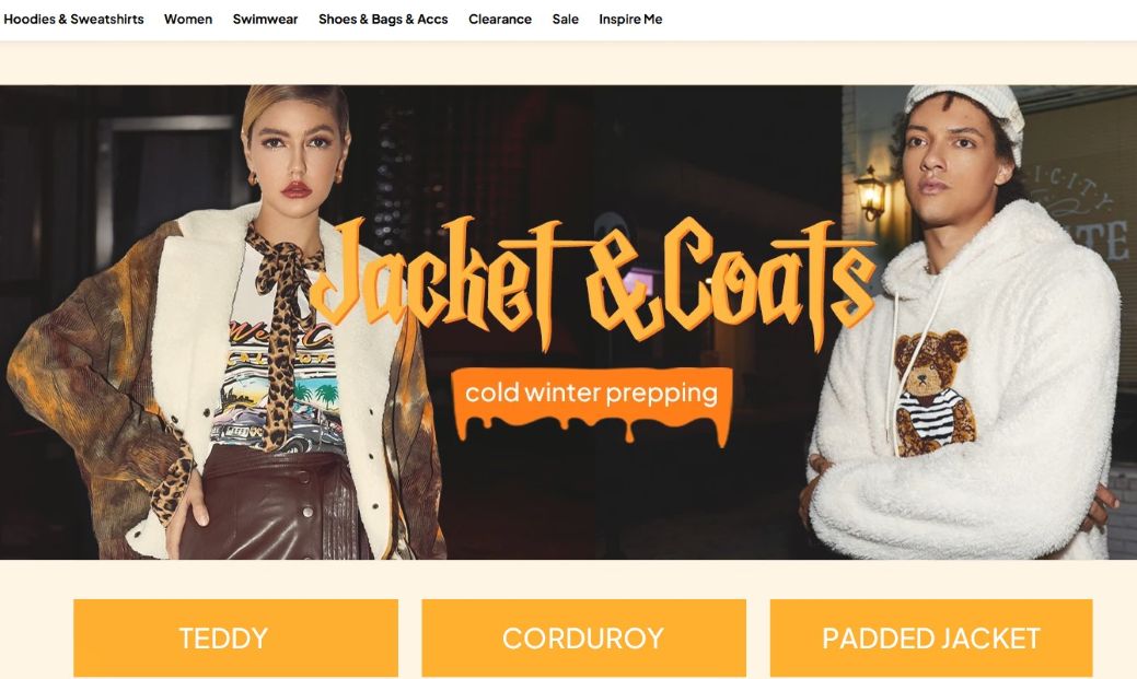 начална страница Zaful с оферти за якета