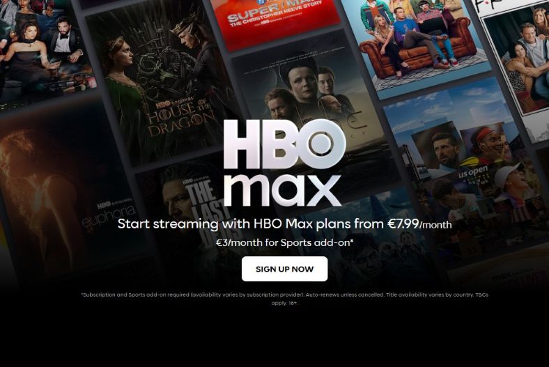 начална страница HBO Max с плакати на филми
