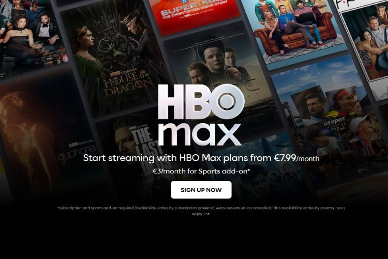 начална страница HBO Max с плакати на филми